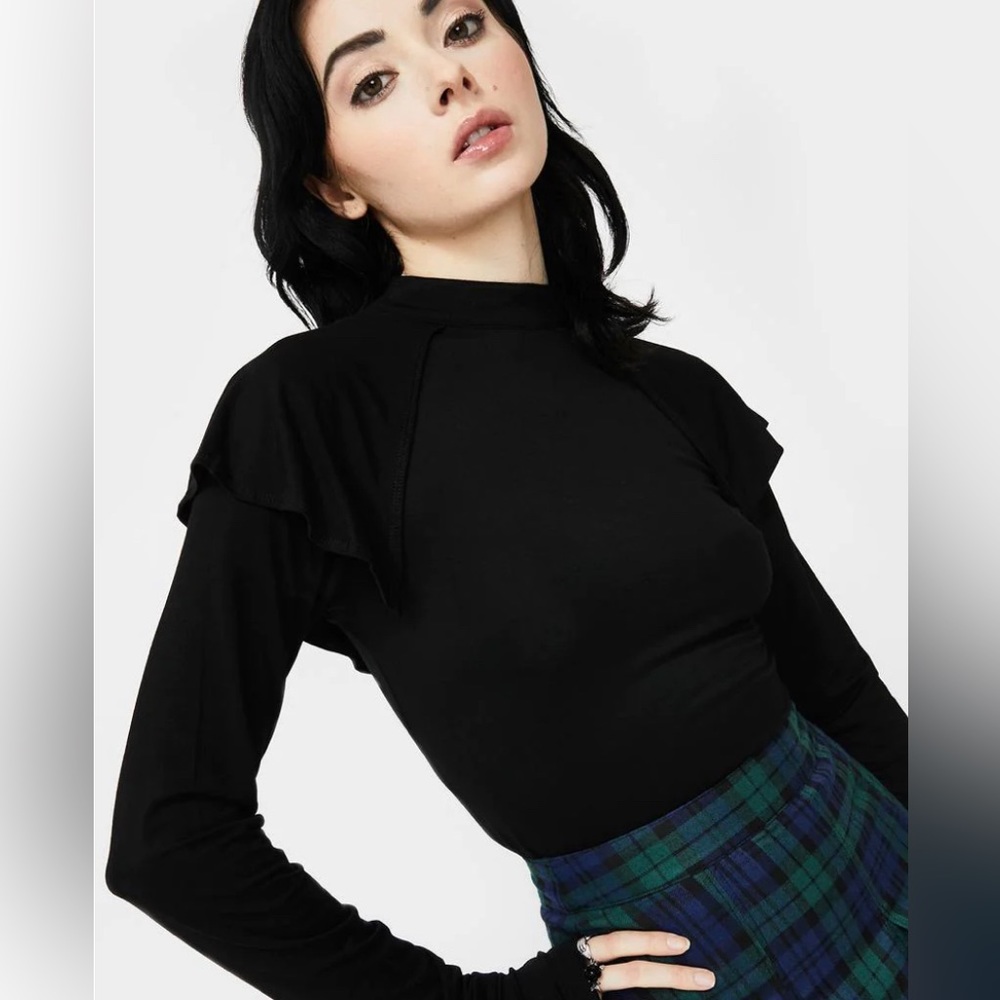 XL Killstar / Dollskill Black Eliza Cape Long Sleeve Top Capped Shoulders